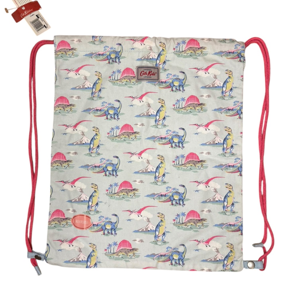 NWT Cath Kindston London Reversible Cotton Dino Drawstring Bag